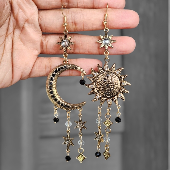 Boheme Jewelry - Cosmic Sun Moon Boho Earrings Statement Jewelry Celestial Boheme
